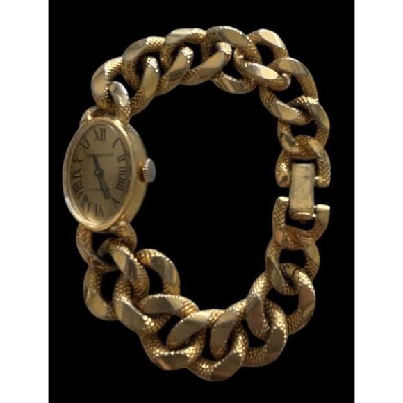 PAUL DOMINIQUE 17 Jewels Swiss Made Wind-up Gold Chain Women's Watch Working - Picture 2 of 8